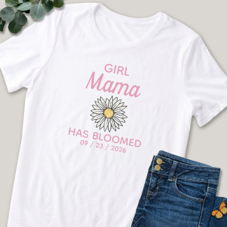 Camiseta Data de Estabelecimento da Mama da Menina Rosa e B