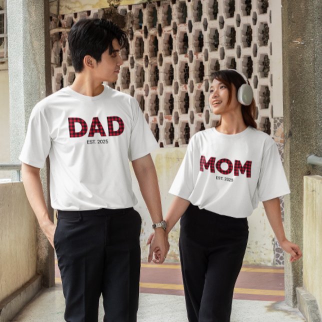 Camiseta Data de Fundação da Mamãe Xadrez Búfalo Moderna (Modern Buffalo Plaid Mom Established Date Tri-Blend Shirt)