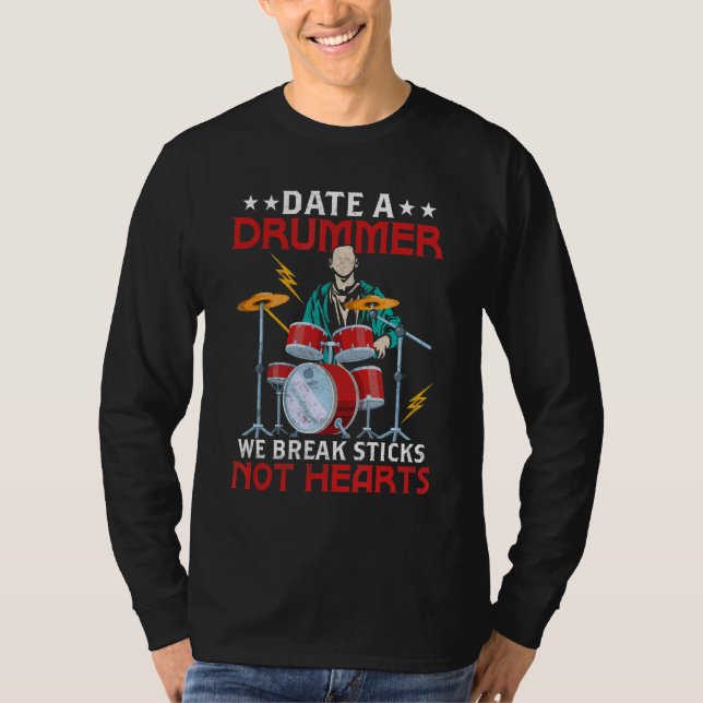 Camiseta Data Um Drummer Quebramos Pilhas Não Corações Bate (Frente)