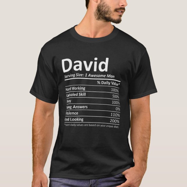 Camiseta DAVID Nutrition Funny Birthday Nome Personalizado  (Frente)