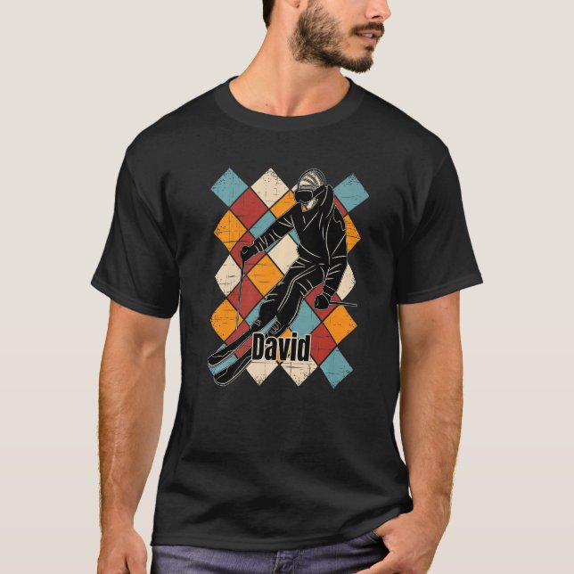 Camiseta David Skiing Slopes Vintage Skier Name Premium (Frente)
