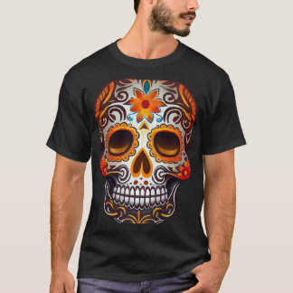 Camiseta Day Of Dead Sugar Skull Floral Skeleton Head Bone 