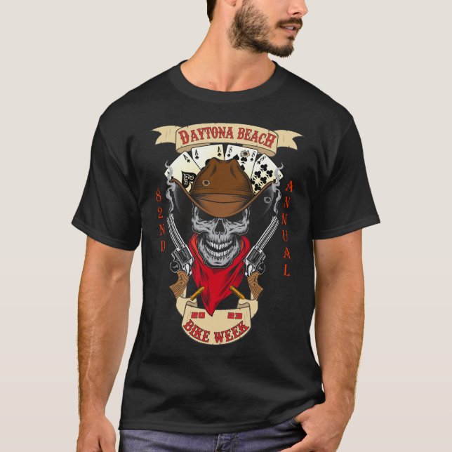 Camiseta Daytona Beach Bike Week 2023 Cowboy Skull (Frente)