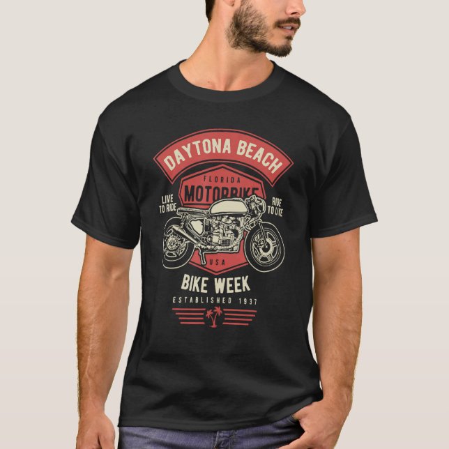 Camiseta Daytona Beach Bike Week Retro Motorcycle 2 (Frente)