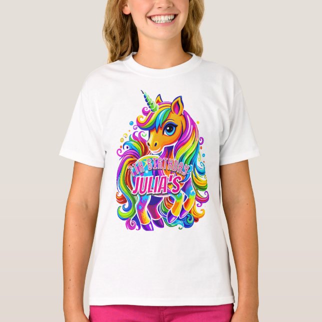 Camiseta Dazzling Rainbow Unicorn Delight, presente de aniv (Frente)