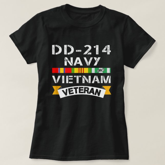 Camiseta DD-214 Marinho do Vietnã Veterano e Marinho da Gue (Frente do Design)