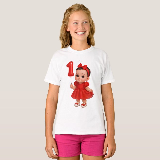 Camiseta de 1º Aniversário de Bebê Menina Fofa (Frente Completa)