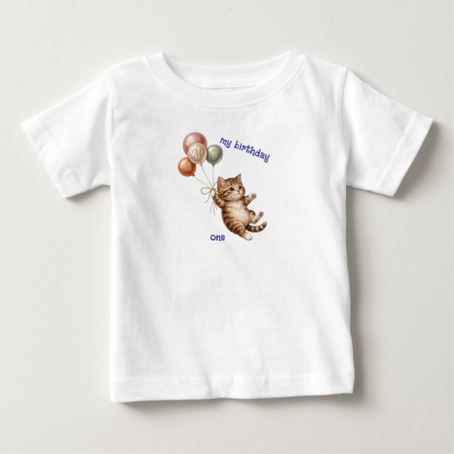 Camiseta de 1º Aniversário de Gatinho Fofo (Frente)