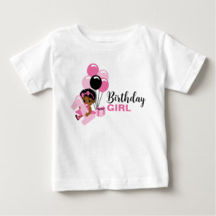 Camiseta de 1º Aniversário de Menina Negra com Bal