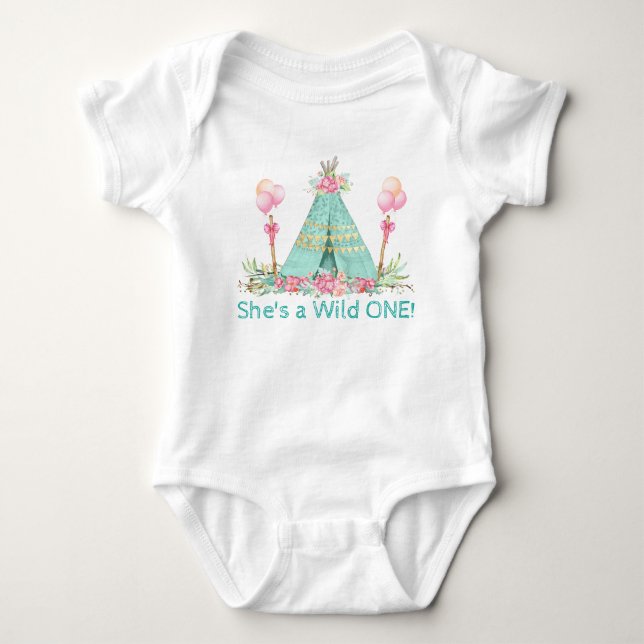 Camiseta de 1º Aniversário Meninas Wild One Teepee (Frente)