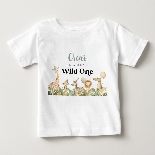 Camiseta de 1º Aniversário Wild One Animais Safari (Frente)