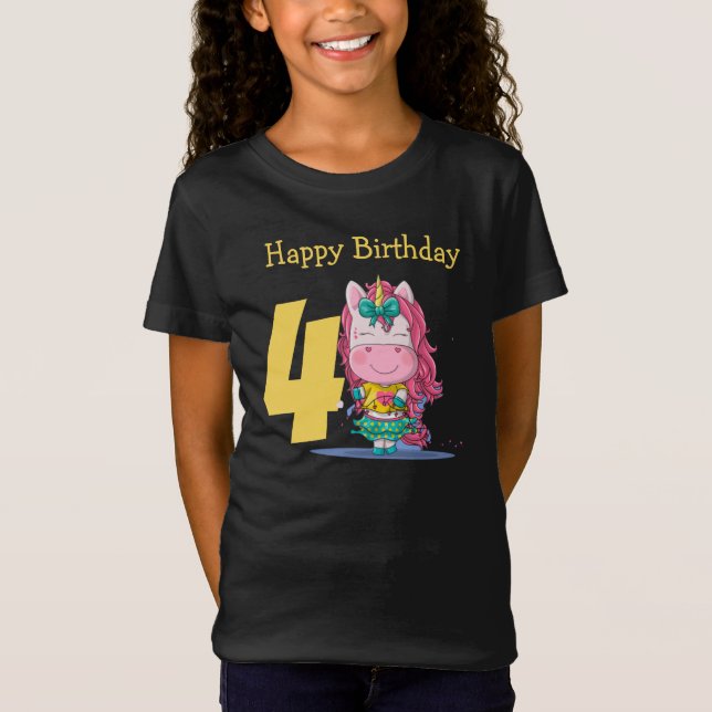 Camiseta de 4 anos, Unicorn amarela (Frente)