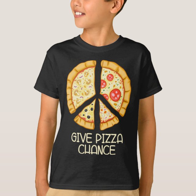 Camiseta Dê à Pizza Chance - Pizza Engraçada com Log de Paz (Frente)