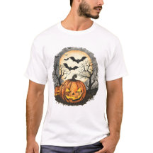 Camiseta de Abóbora e Morcegos de Halloween