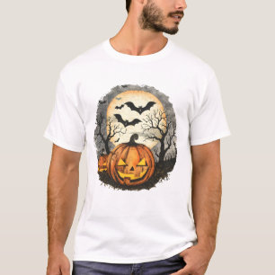 Camiseta de Abóbora e Morcegos de Halloween