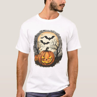 Camiseta de Abóbora e Morcegos de Halloween