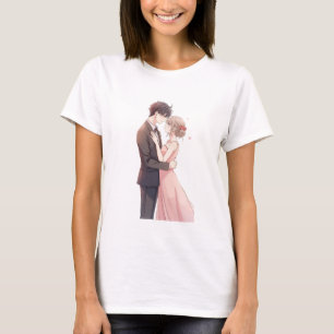 Camiseta de Abraço de Casal de Anime Romântico