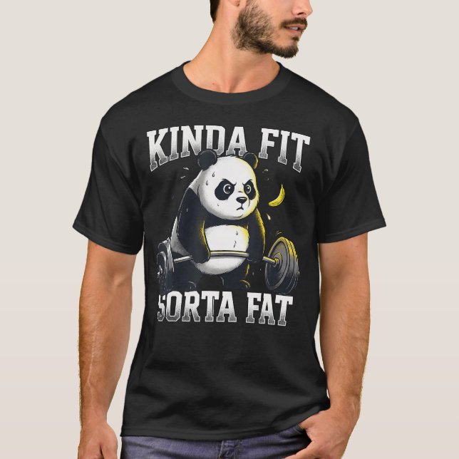 Camiseta de Academia Engraçada PANDA MEIO EM FORMA (Frente)