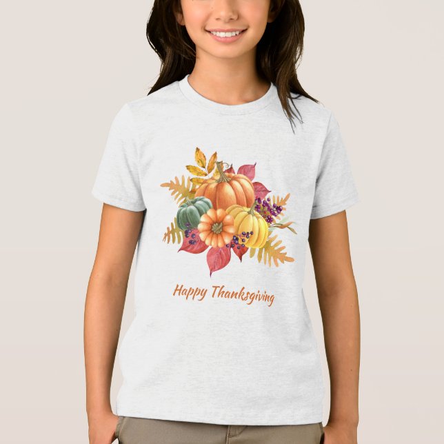 Camiseta de Ação de Graças Meninas Pumpkins (Frente)
