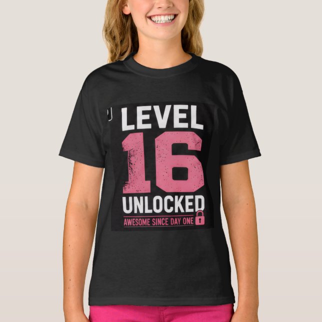 Camiseta de adolescente 'Nível 16 Desbloqueado – I (Frente)