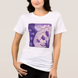 Camiseta de água-forte floral roxa Botânica eleg