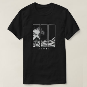 Camiseta de algodão com gráfico de onda japonesa e