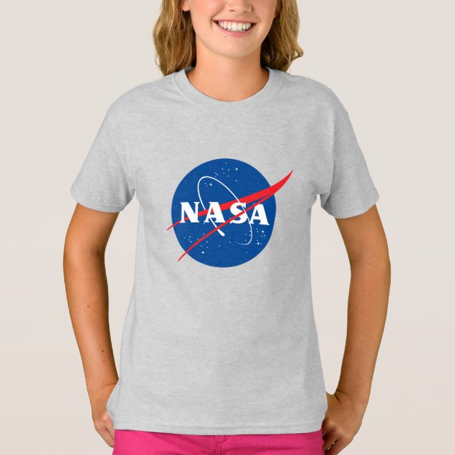 Camiseta de algodão das raparigas da NASA (Cinza M (Frente)