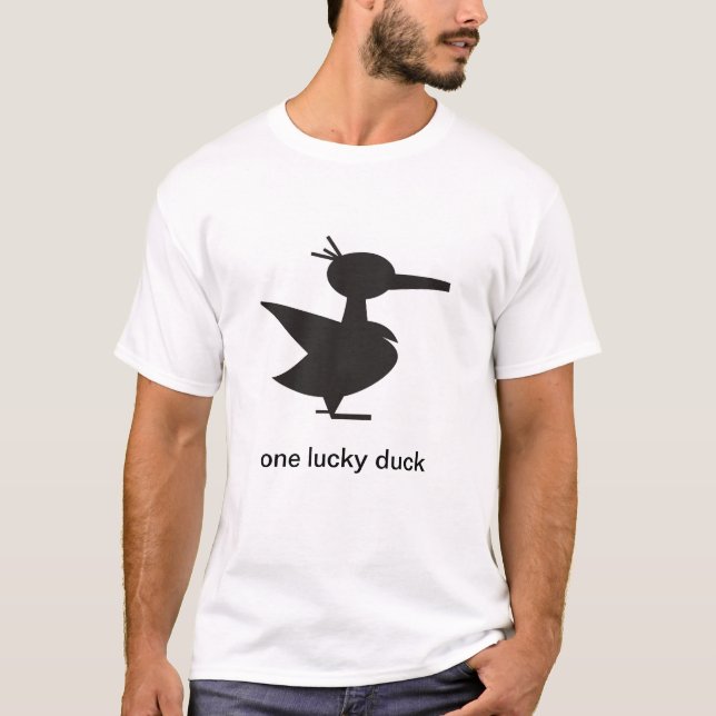Camiseta de algodão de um pato sortudo masculino (Frente)