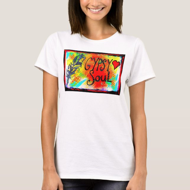 Camiseta de Alma Gypsy com pena e coração (Frente)