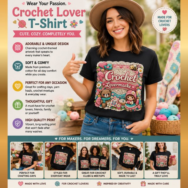 Camiseta de Amante de Crochê | Presente Fofo de Cr (Criador carregado)