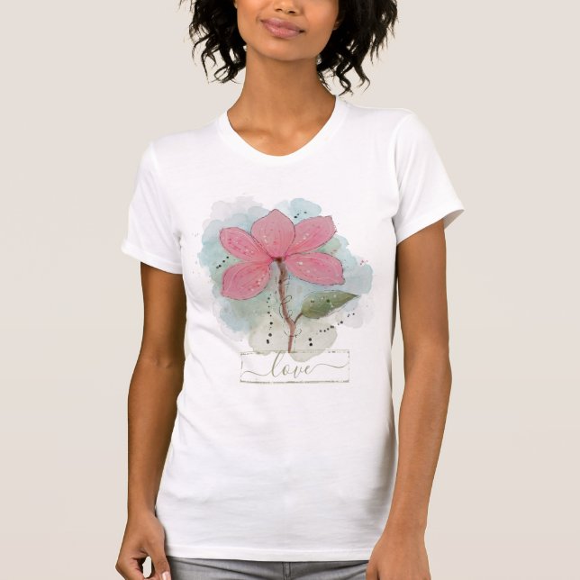 Camiseta de Amor com Flor de Água Rosa (Frente)