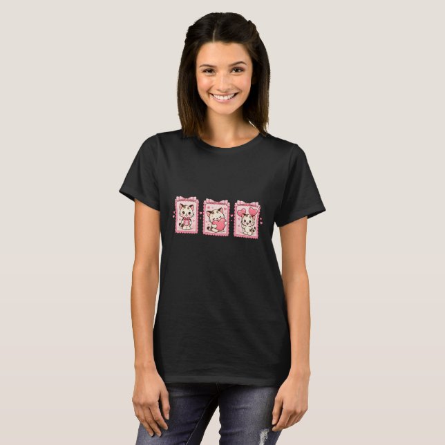 Camiseta de Amor de Gatinho Kawaii Fofa (Frente Completa)