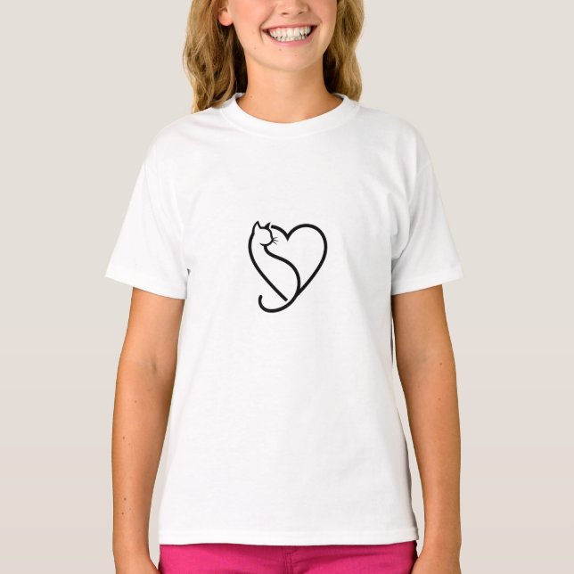 Camiseta de Amor de Gato Fofo | Design de Coração  (Frente)