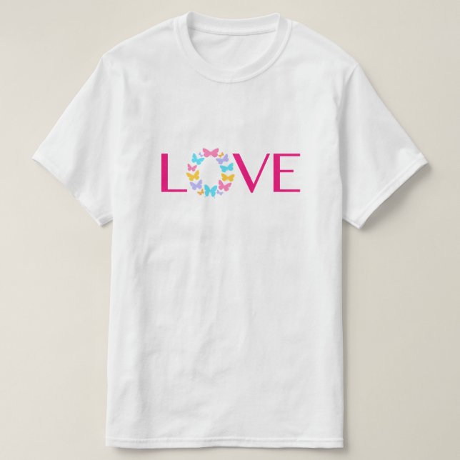 Camiseta de amor e borboletas (Frente do Design)