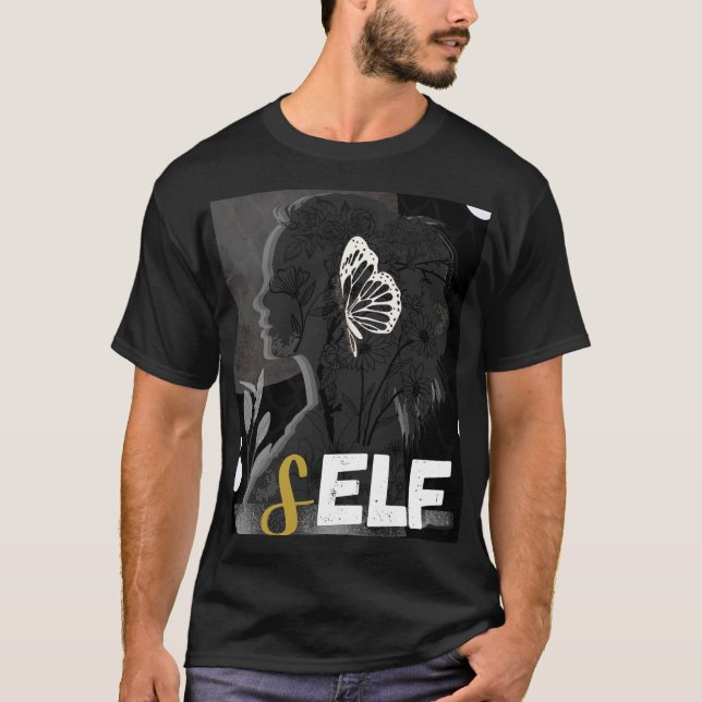 Camiseta de amor próprio de sombra negra e branca (Frente)