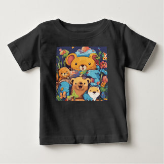 Camiseta de animais de cartoon preto - Urso, Rato