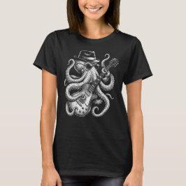 Camiseta de Animal Marinho Polvo Tocando Guitarra