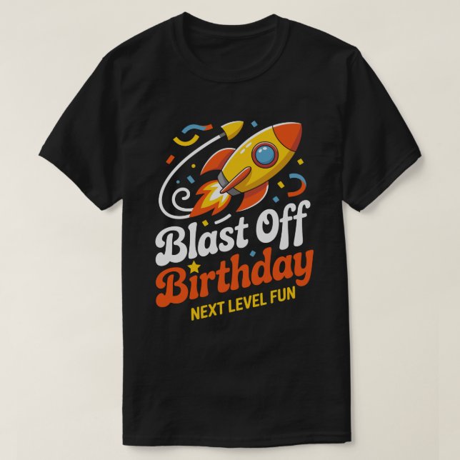 Camiseta de Aniversário Blast Off (Frente do Design)