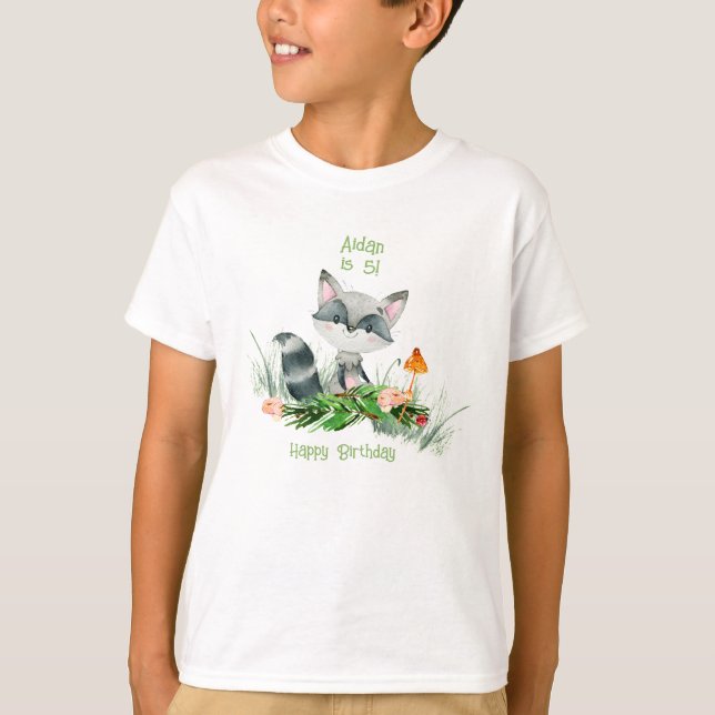 Camiseta de Aniversário Cerrado Woodland Raccoon (Frente)