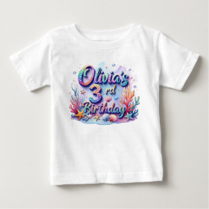 Camiseta de aniversário da Sereia - Nome e idade p
