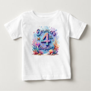 Camiseta de aniversário da Sereia - Nome e idade p