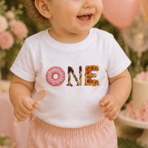 Camiseta de Aniversário de Bebê Doce Sobremesa Um