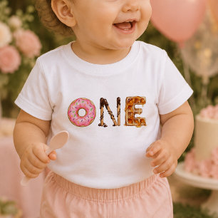 Camiseta de Aniversário de Bebê Doce Sobremesa Um 