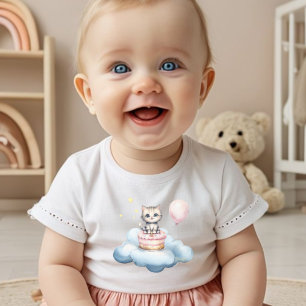 Camiseta de aniversário de bebê gatinho aquarela f