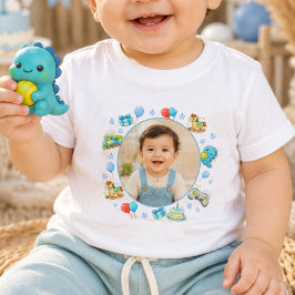 Camiseta de aniversário de bebê menino com foto pe