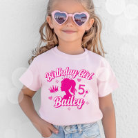 Camiseta de aniversário de boneca rosa, Nome de Cr