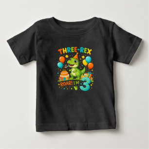 Camiseta de Aniversário de Criança – Três Rex Dino