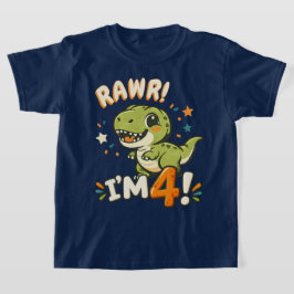 Camiseta de Aniversário de Dinossauro 4 anos – "Ru