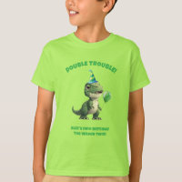 Camiseta de aniversário de dinossauro menino gêmeo