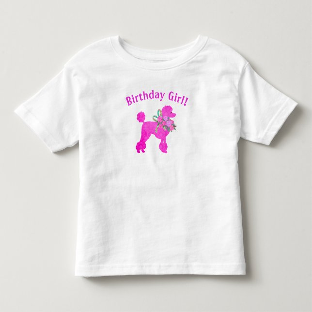 Camiseta de Aniversário de Menina Poodle Rosa (Frente)
